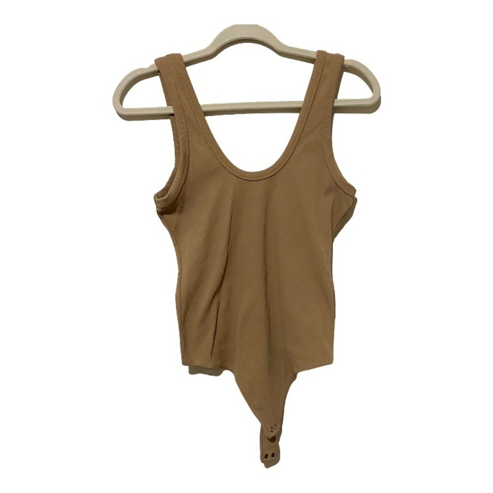 Abercrombie & Fitch Tan Ribbed Scoop Neck Bodysuit Medium